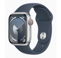 Apple Watch Series 9 GPS + Cellular 45mm Aluminium silber Sportarmband sturmblau M/L